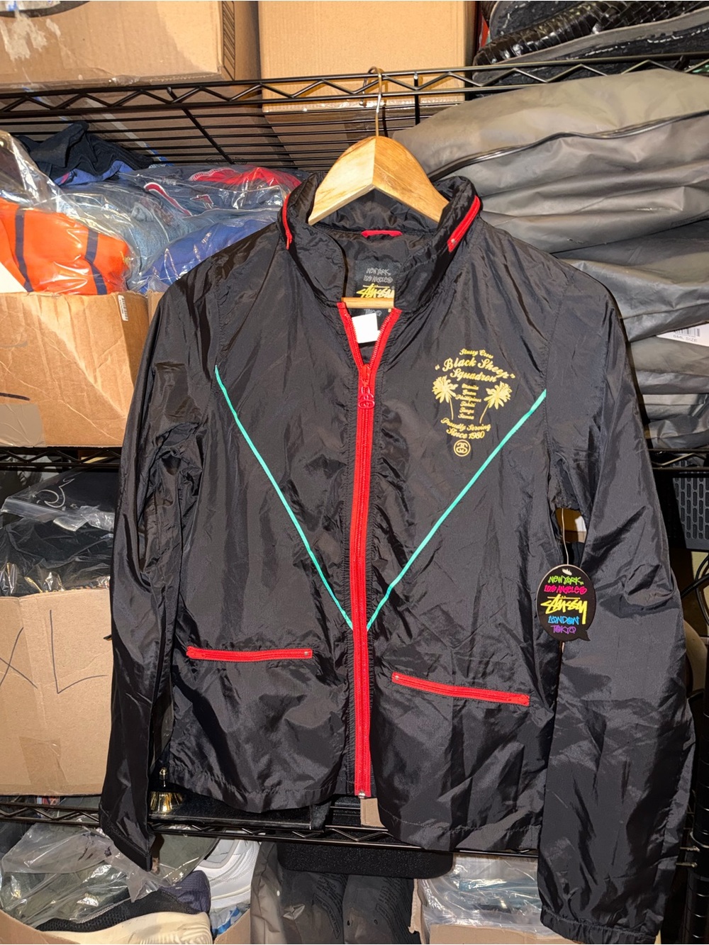 Stussy Black Windbreaker Black Sheep Sqaudron Zipped Up Jacket Size Small